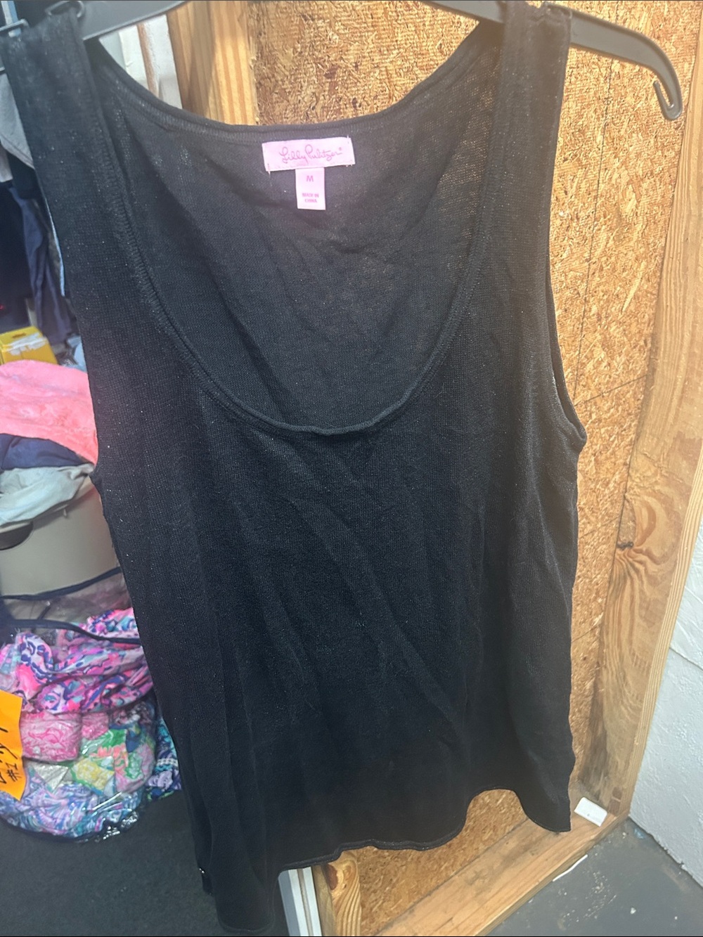 Lilly Pulitzer Black Scoop Neck Tank Top - Classic Knit with metallic specs byi